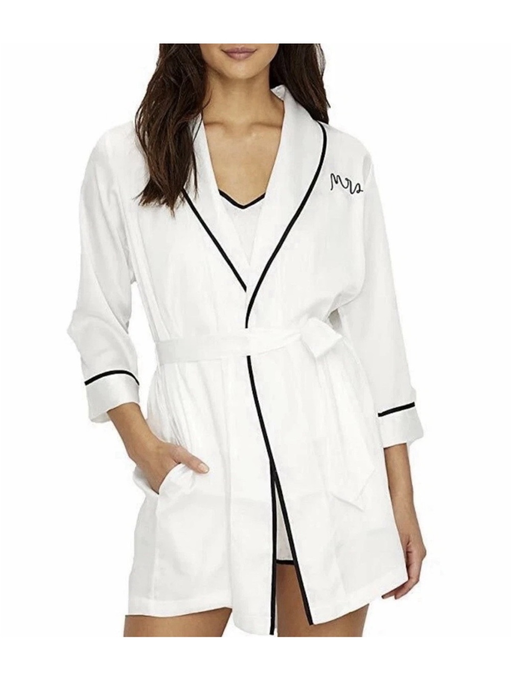 Kate Spade White bride Robe with Black Piping